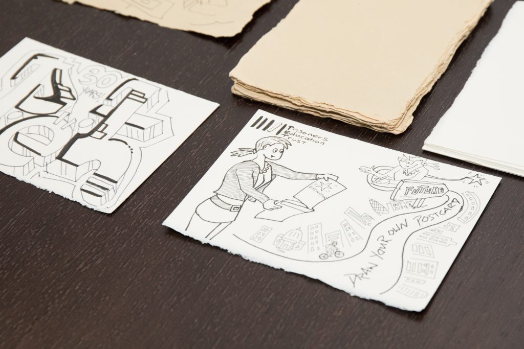 Postcard messages from people in prison - drawing by Erika Flowers